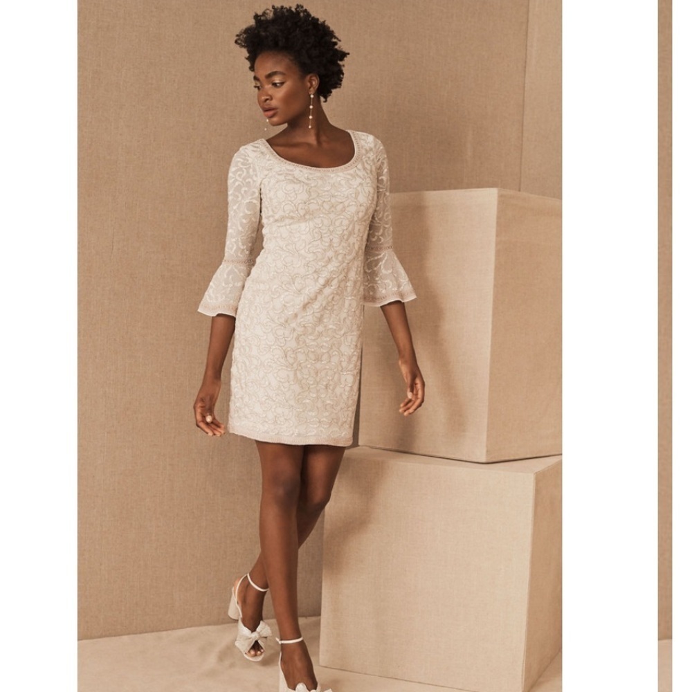 BHLDN Nena Dress Ivory Embroidered Mini Dress With Flare Sleeves Size 4 NWT